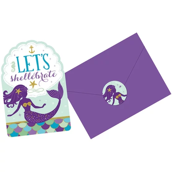 8 Einladungskarten Mermaid Wishes