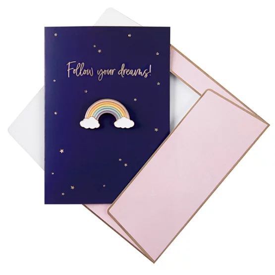 Card with rainbow pin