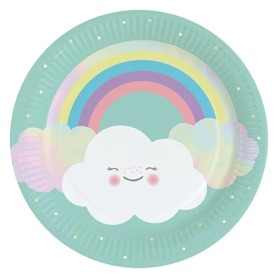 8 cardboard plates 23cm Rainbow & Cloud