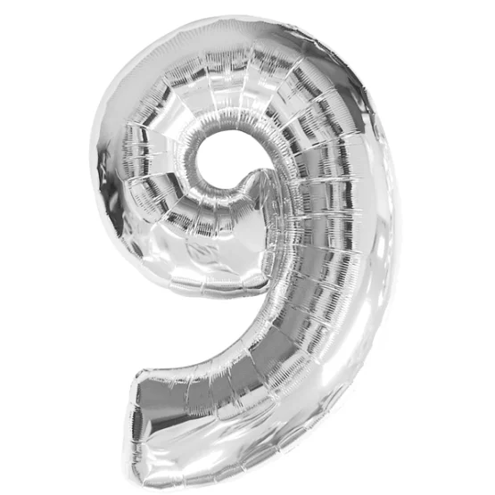 Foil balloon number 9 silver