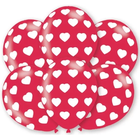 6 balloons hearts red/white