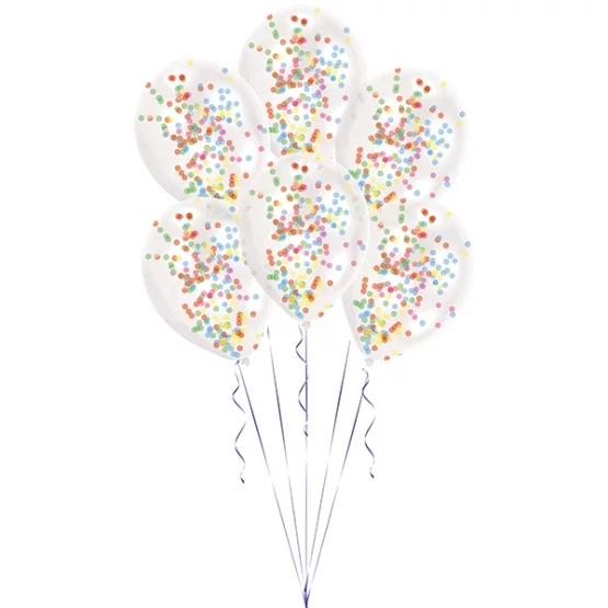 6 Ballone mit Konfetti Füllung assortiert