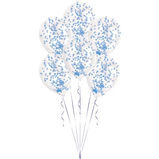 6 balloons with confetti filling blue