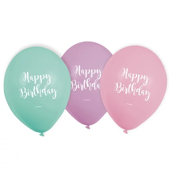6 balloons Happy Brthday Pastel