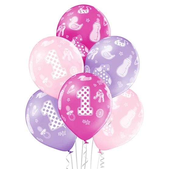 6 balloons pink number 1 27.5cm