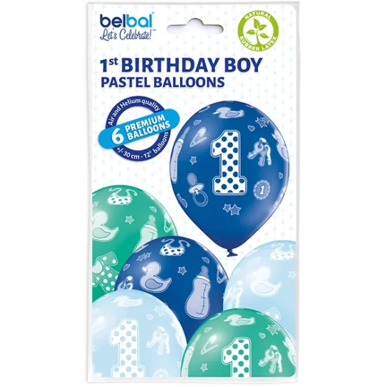 6 Ballone blau Zahl 1 27.5cm