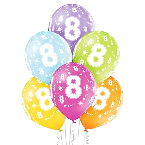 6 balloons assorted number 8 27.5cm