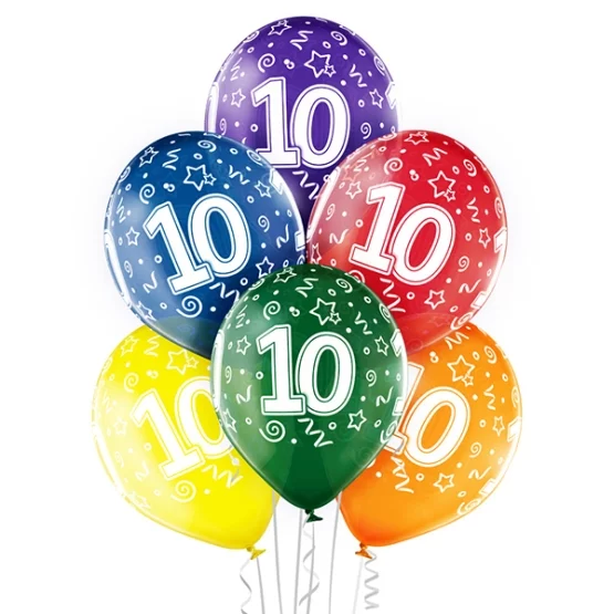 6 balloons assorted number 10 27.5cm