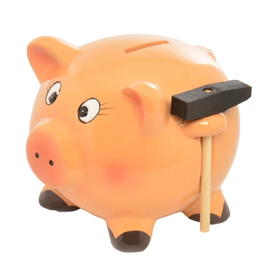 Pig money box with hammer