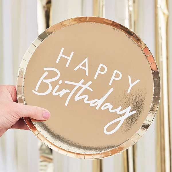 8 plates Happy Birthday Gold
