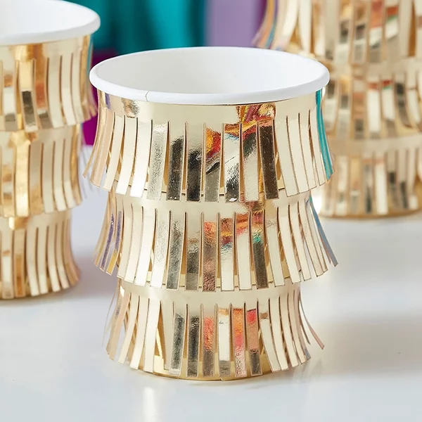 8 cups gold foil fringes
